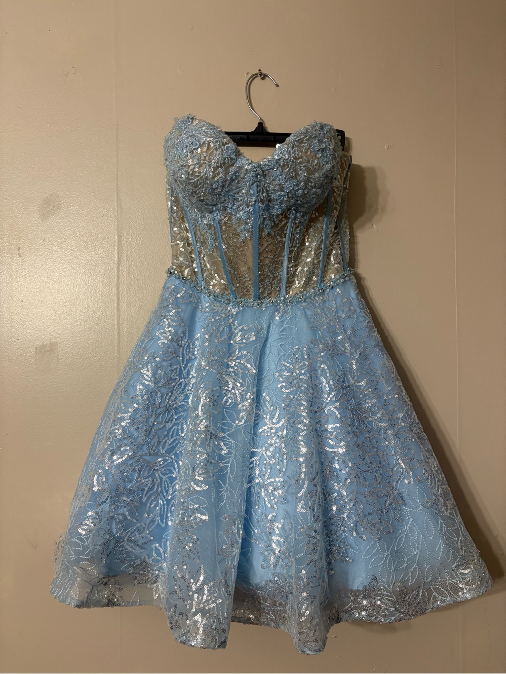 Sparkling Light Blue Lace & Sequin Party Dress